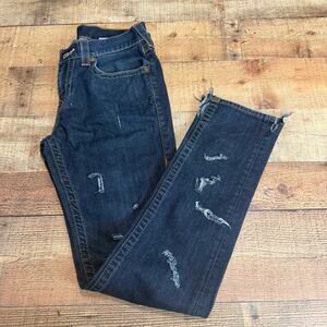True Religion Wmns 100% Cotton Distressed Denim Skinny Straight Jeans Sz 30 FLAW